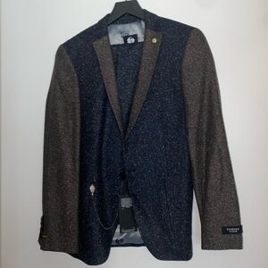 Twisted Tailor herringbone 2 color navy brown 38R jacket 32 waist pants men ASOS